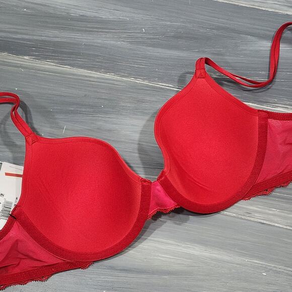 Calvin Klein T Shirt Bra Perfectly Fit Etched Lace QF5331‎ 32C Red - Picture 5 of 9